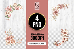 Watercolor Blush Floral Corner Clipart Sublimation PNG Product Image 1