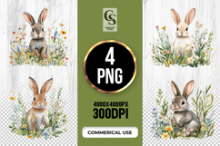Wildflower Bunny Clipart PNG Product Image 1