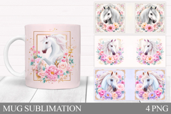 Horse Mug Wrap Sublimation. Horse Flowers Mug Design Product Image 1