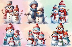 Snowman Family Watercolor Clipart Bundle, Christmas Clipart Product Image 2