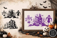 Haunted House with Scarecrow SVG, Spooky House with skeleton Product Image 1