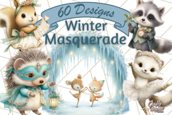Winter Animal Masquerade Clipart 60 PNG Woodland Animals Product Image 1