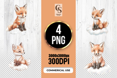 Cute Watercolor Fox Illustration Clipart Sublimation PNG Product Image 1