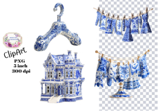Blue Toile, Ephemera, PNG, Clipart, Junk Journal, flowers Product Image 1