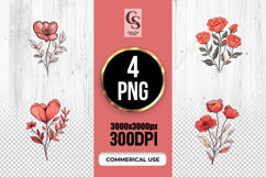 Red Floral Botanical Illustration Clipart Sublimation PNG Product Image 1