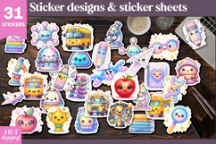 Iridescent School Sticker Bundle Back to school stickers PNG Product Image 1