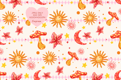 Boho Celestial Sun Moon Mushroom Seamless Pattern Product Image 1