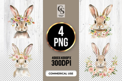 Floral Bunny Portrait Clipart PNG Product Image 1