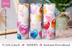 Colorful 3D Hearts Tumbler Wrap, Valentine's Day Tumbler Product Image 1