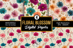 Floral Blossom Pattern Digital Paper Product Image 1