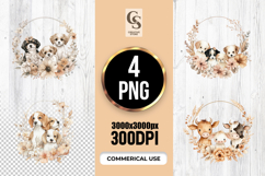 Cute Watercolor Puppy Dog Wreath Clipart PNG Product Image 1