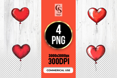 Hand-Drawn Glossy Red Heart Balloon Clipart Sublimation PNG Product Image 1