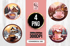 Cozy Winter Coffee Cabin Scene Clipart Sublimation PNG Product Image 1