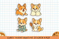Corgi Night Routine Printable Stickers. PNG. Product Image 1