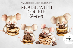 Watercolor Cute Mouse with cookie Clipart, PNG. Product Image 1