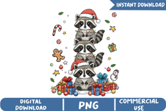 Cute Christmas Raccoon Stack Sublimation, Christmas Png Product Image 1