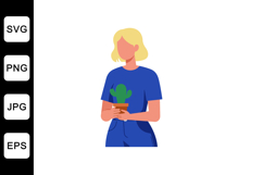Woman holding a potted cactus in flat minimal vector illustr Product Image 1