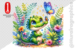 Cute Crocodile Clipart - PNG File Product Image 1