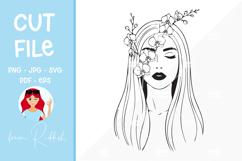 Woman portrait with flowers silhouette,cut file, T-shirt SVG Product Image 1