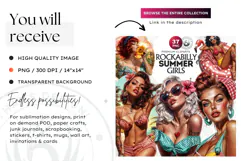 Rockabilly Summer girls Clipart, Beach Girl sublimation PNG Product Image 2