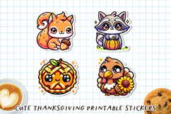 Cute Kawaii Thanksgiving Stickers | Fall Sticker Sheet PNG Product Image 1