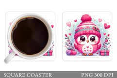 Cute Owl Coaster Design. Valentines Owl Coaster Sublimation Product Image 1