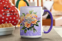 Mother's Day Purple Watercolor Flowers Mug Wrap Sublimation Product Image 1
