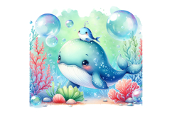 Cute Whale Clipart - PNG File Product Image 1