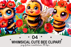 Cute Bee Clipart Red Poppy Flower Bumblebees Cute Bee png Product Image 1