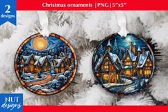 Winter town, village Stained glass Christmas ornament design Product Image 1