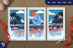 Boat &amp; Under The Sea Scenery, 3D Continuous Layered Papercut Product Image 1