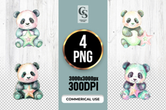 Cute Panda Star Watercolor Clipart Sublimation PNG Product Image 1