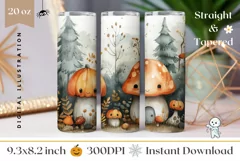 Cute Halloween Tumbler Sublimation, Cartoon Mushrooms Print Product Image 1