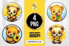 Cute Bear Sunflower Clipart Sublimation PNG Product Image 1