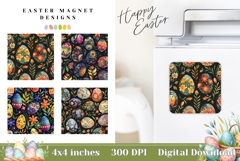 Easter Magnet Sublimation, Floral Print, Easter Eggs Magnet Product Image 1