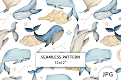 Watercolor Whale Dreams Seamless Pattern Product Image 1