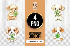 Cute Puppy Four Leaf Clover Clipart Sublimation PNG Product Image 1