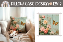 Pink Roses Pillow Template, Butterfly Pillow Case Product Image 1