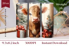 Christmas Tumbler Wrap Design, Baby Highland Cow Tumbler PNG Product Image 1
