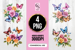 Butterfly Rose Flower Clipart Sublimation PNG Product Image 1