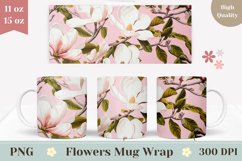 Magnolia Mug Wrap Sublimation, Flowers Coffee Mug PNG Product Image 1