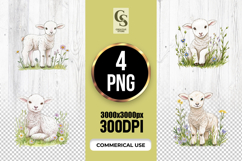 Cute Watercolor Lamb Illustrations Clipart Sublimation PNG Product Image 1