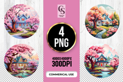 Spring Blossom Cottage Clipart Sublimation PNG Product Image 1