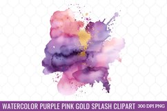 Watercolor Purple Pink Gold Splash Clipart Product Image 1