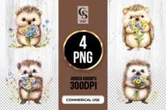 Cute Hedgehog with Flowers Clipart Sublimation PNG Product Image 1