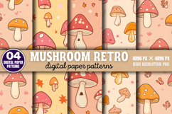 Mushroom Retro Digital Paper Background PNG Product Image 1