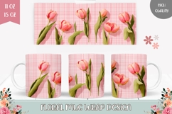Pink Tulips Mug Design, Pink Mug, Flowers Mug Sublimation Product Image 1