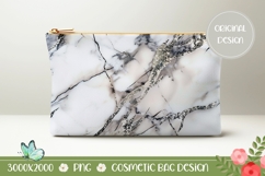 Abstract Cosmetic Bag Print, White Marble Cosmetic Bag Product Image 1