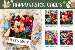 Floral Easter Greeting Cards, Stained Glass Flowers PNG Product Image 1