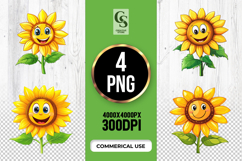 Smiling Cartoon Sunflower Clipart Sublimation PNG Product Image 1